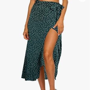 Olive Green Polka Dot High Low Skirt